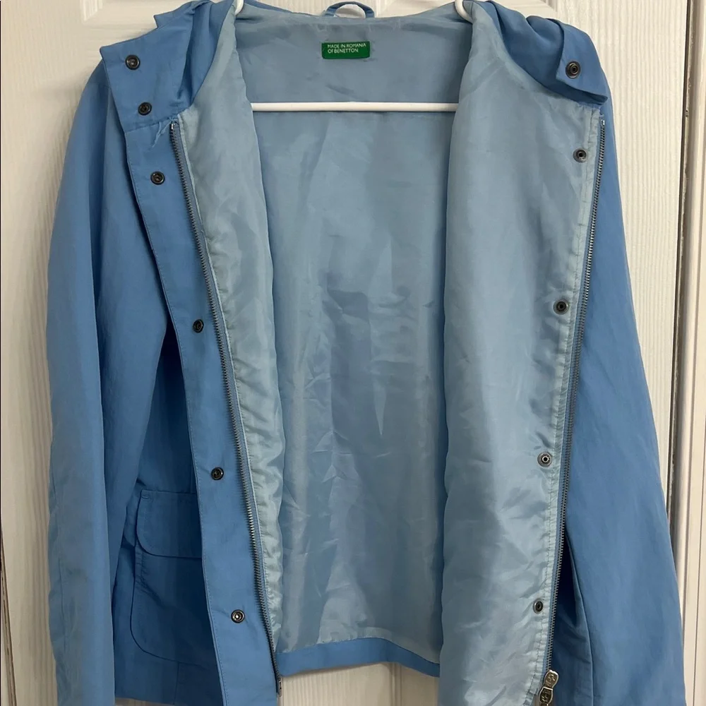 United Colors of Benetton Sky Blue Hooded Utility Jacket Women’s Size 44- Large